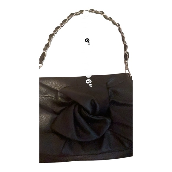 Black Pebbled Leather Mini Shoulder Bag Knot Detail Chain Strap Y2K Clutch (A) - Picture 8 of 10